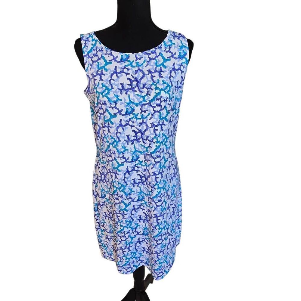 Anthony's Resort Wear Womens Coral Print Sleeveless Shift Dress Blue Size Small